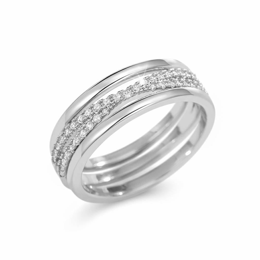 Silver Plated Cubic Zirconia Studded Set Of 3 Band Ring Contemporary Jewellery For Women (Us 7) : PX9R2028S-7
