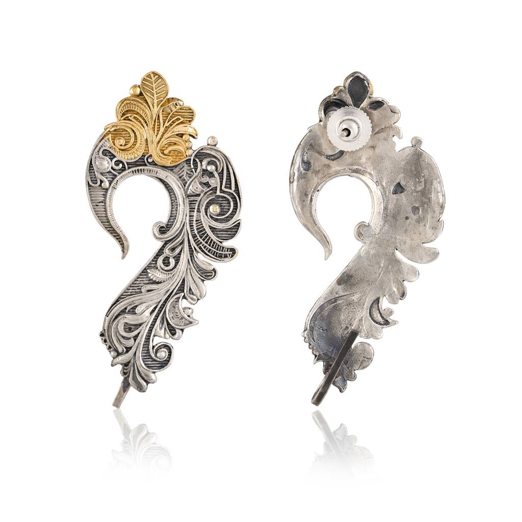 Mor Feather Ear Cuff Dual Tone Earrings - Antique Elegance : 8905124582666