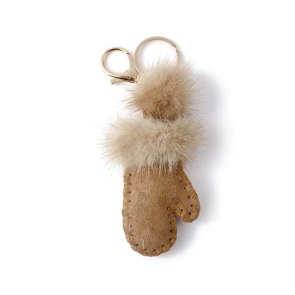 Winter Mittens Pom Bag Charm - Brown : C-BG-0080-BR-BR