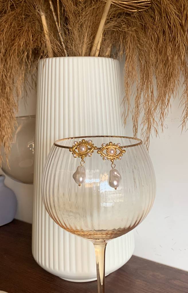 Eye Pearl Earrings - Waterproof, 18K Gold Plated : SS_EARRINGS_EYE_PEARL_GOLD