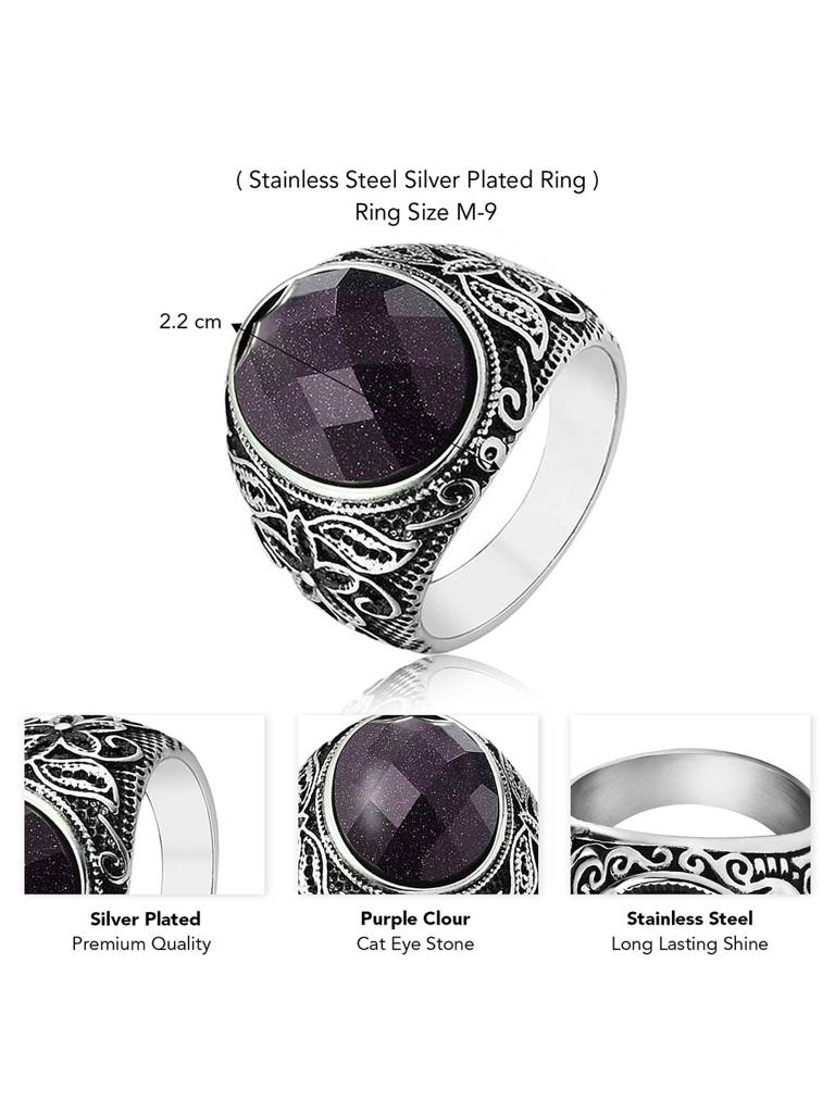 Peora Silver Plated Stone Studded Finger Ring Fashion Fancy Jewellery Gift For Men & Boys (Us-9) : PX9R79-9