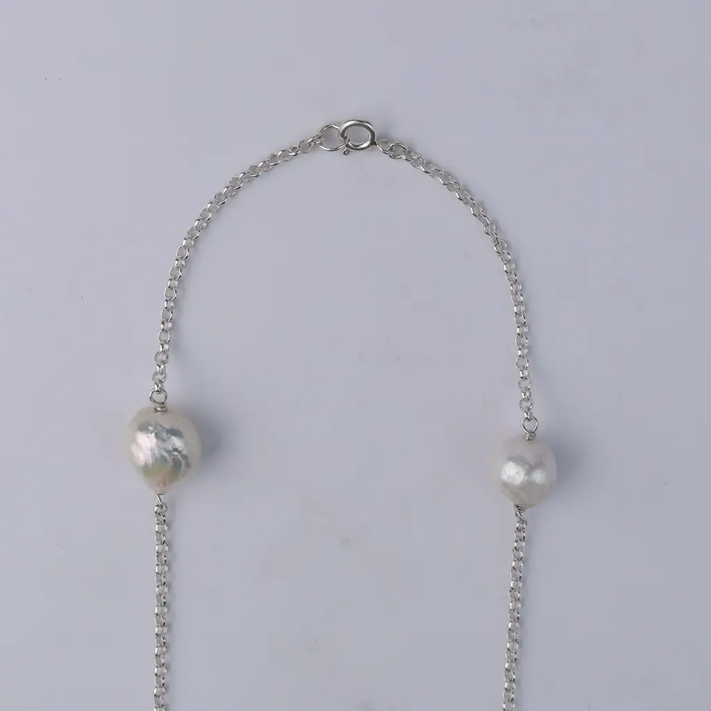 Pearl Line Necklace With Fresh Water Pearls & Golden Pearls : 70876055