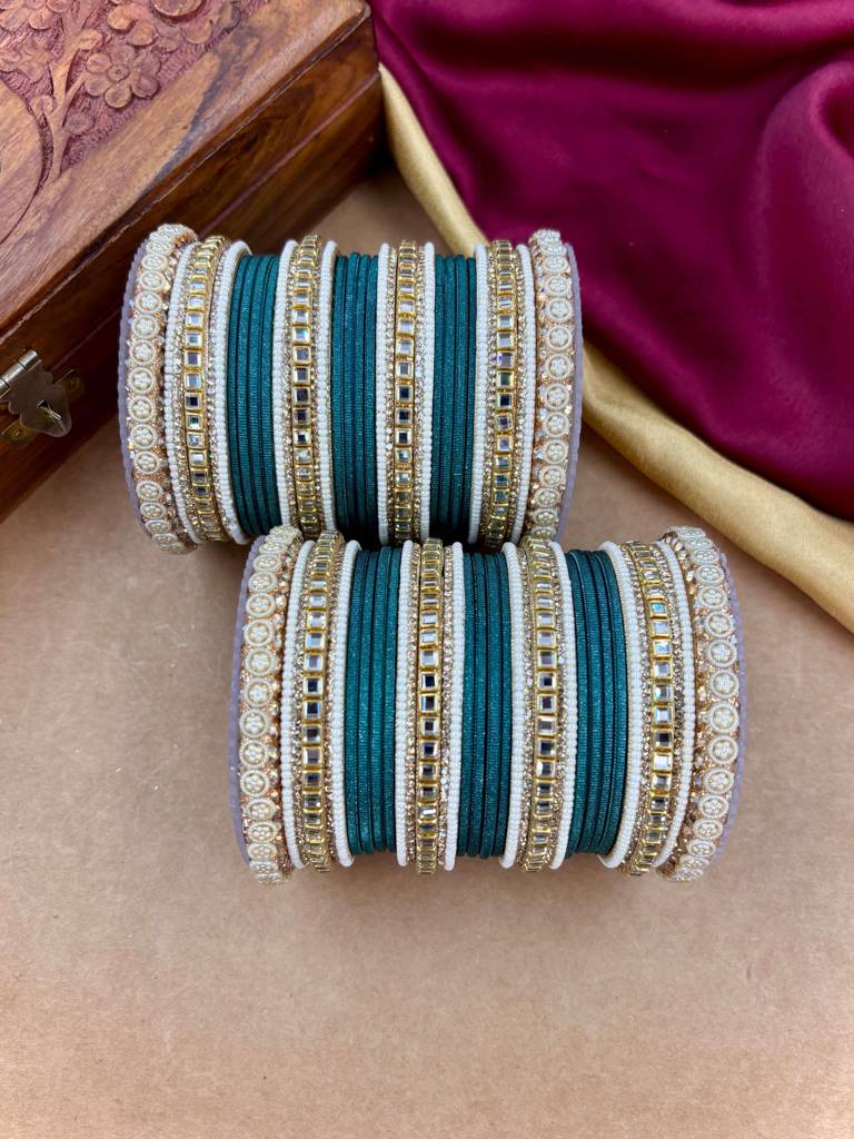 Traditional Kundan Bangles : HB-68-24-PEACOCK