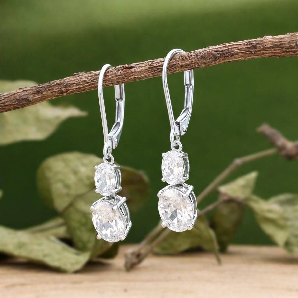 925 Silver Cz Drop Earrings Elegant Dangle : SE_000957