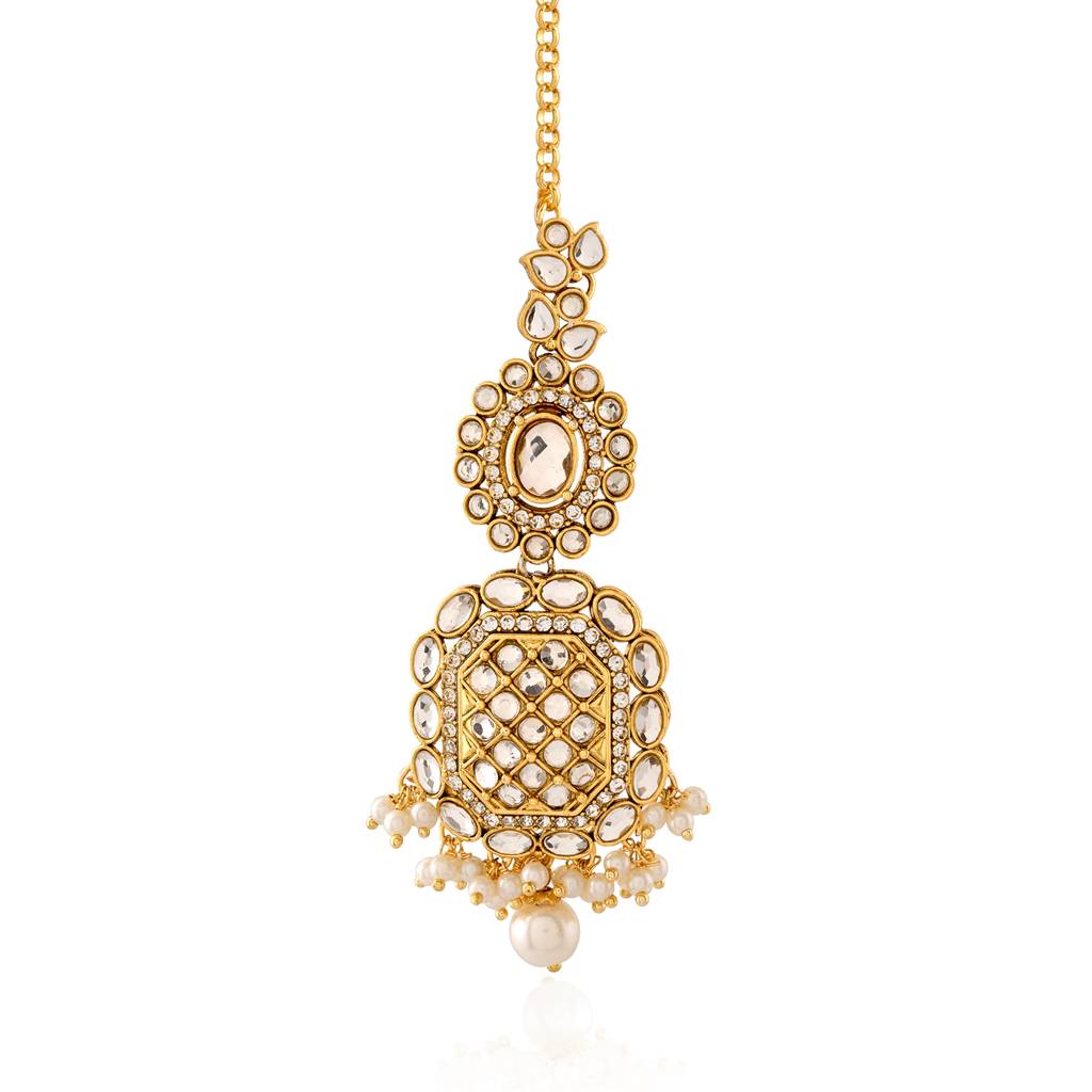 Kundan Opulance White Smoke Cz-Pearl Yellow Gold-Plated Dangler Set : 8905124585339