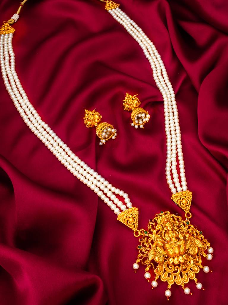 Temple Pendant Pearl Multi-Strand Necklace Set : NK4375