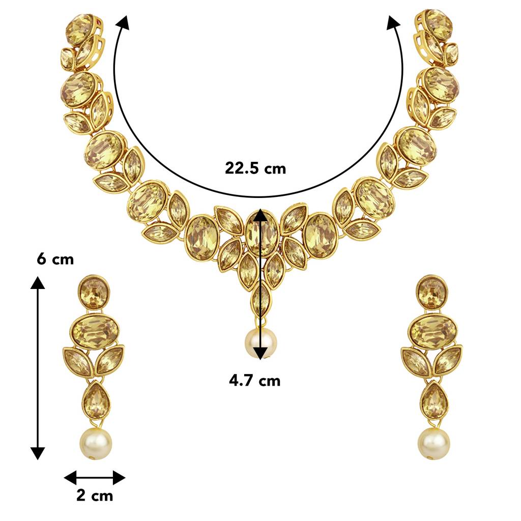 Peora Ethnic Gold Plated Crystal Studded Choker Necklace Earring Set Stylish Jewellery For Women & Girls : PF24N64LCT