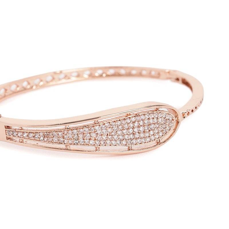 Rose Gold Plated White Cz Openable Kada Bracelet | Sparkling Statement Wear : AD-152-RGWEBR