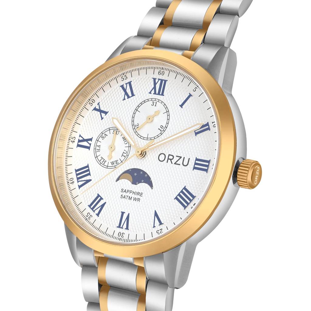 Multifunction Moon Phase Dial Men'S Watch - Mm40021 | Stainless Steel Case & Solid Band | Sapphire Glass | Band Watc : MM40023