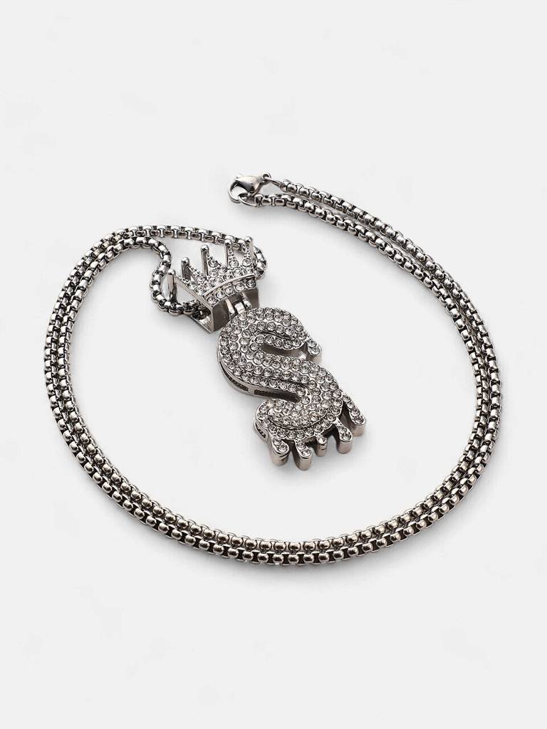 Men'S The Drip Alphabet Pendant Necklace - Metallic Silver : FANC1096-S