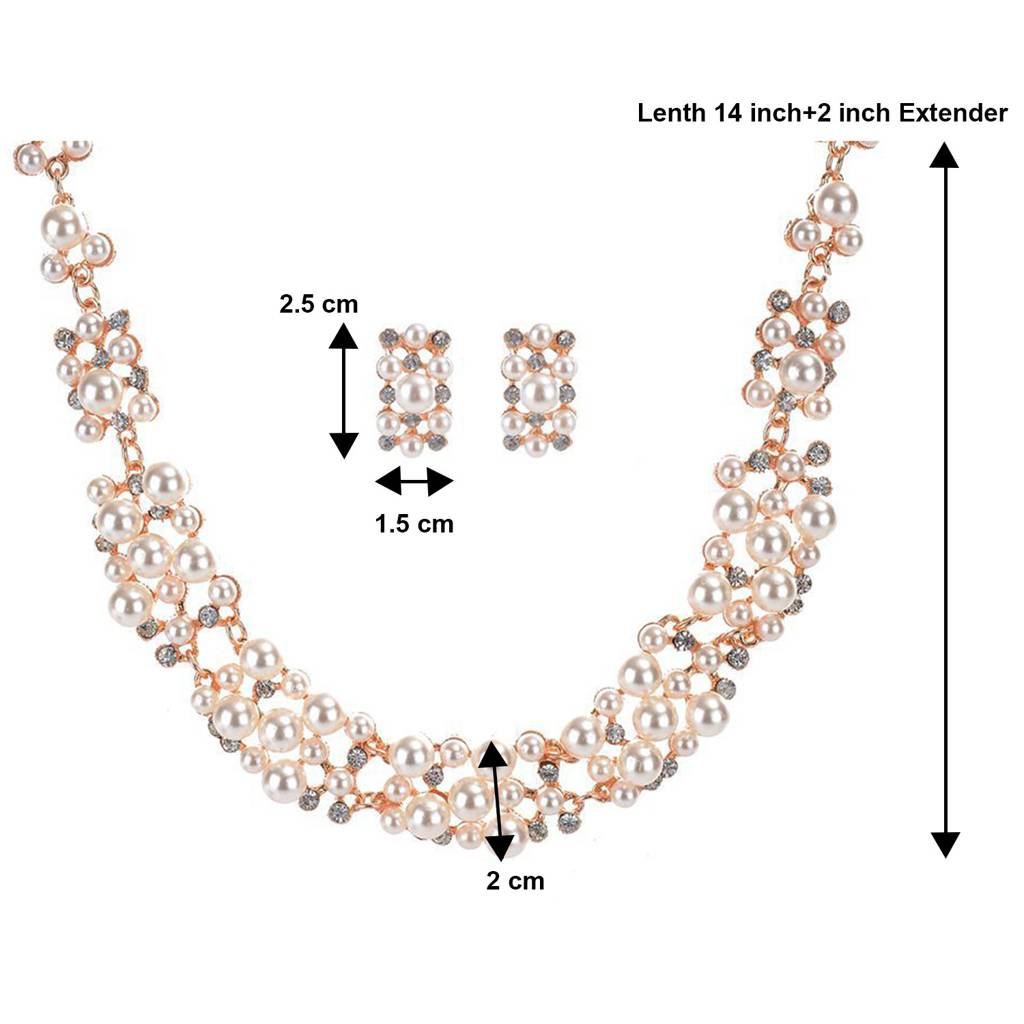 Peora Pearl Jewellery Sets For Women African Beads Gold Wedding Crystal Bridal Dubai Necklace : PX8N13