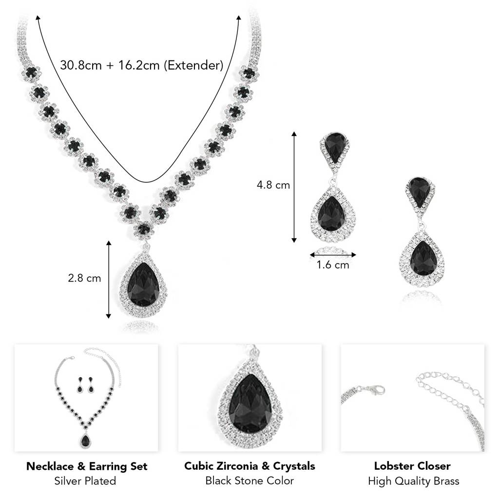 Peora Silver Plated Cubic Zirconia & Crystal Studded Teardrop Tassel Necklace With Drop Earrings Set Stylish Fashi : PX9N144BL