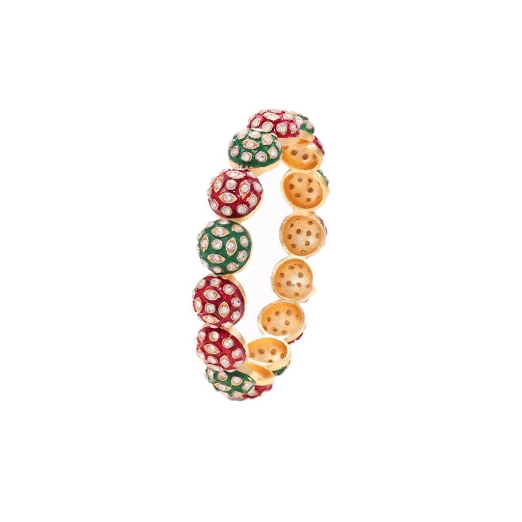 Ethnic Gold Plated Rani Pink Green Crystals Studded Bangles For Women : PF108B02RG-S2-4