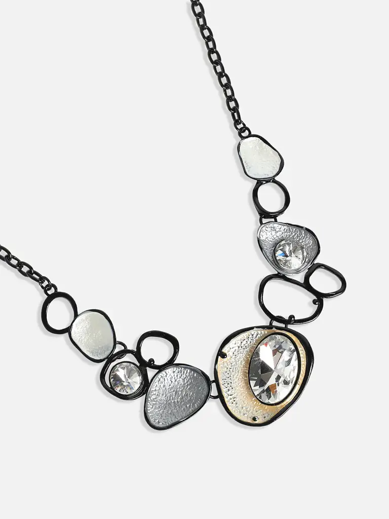 Mayte-Women'S Gold & Silver Metallic Dented Stone Necklace : SOHINC9922
