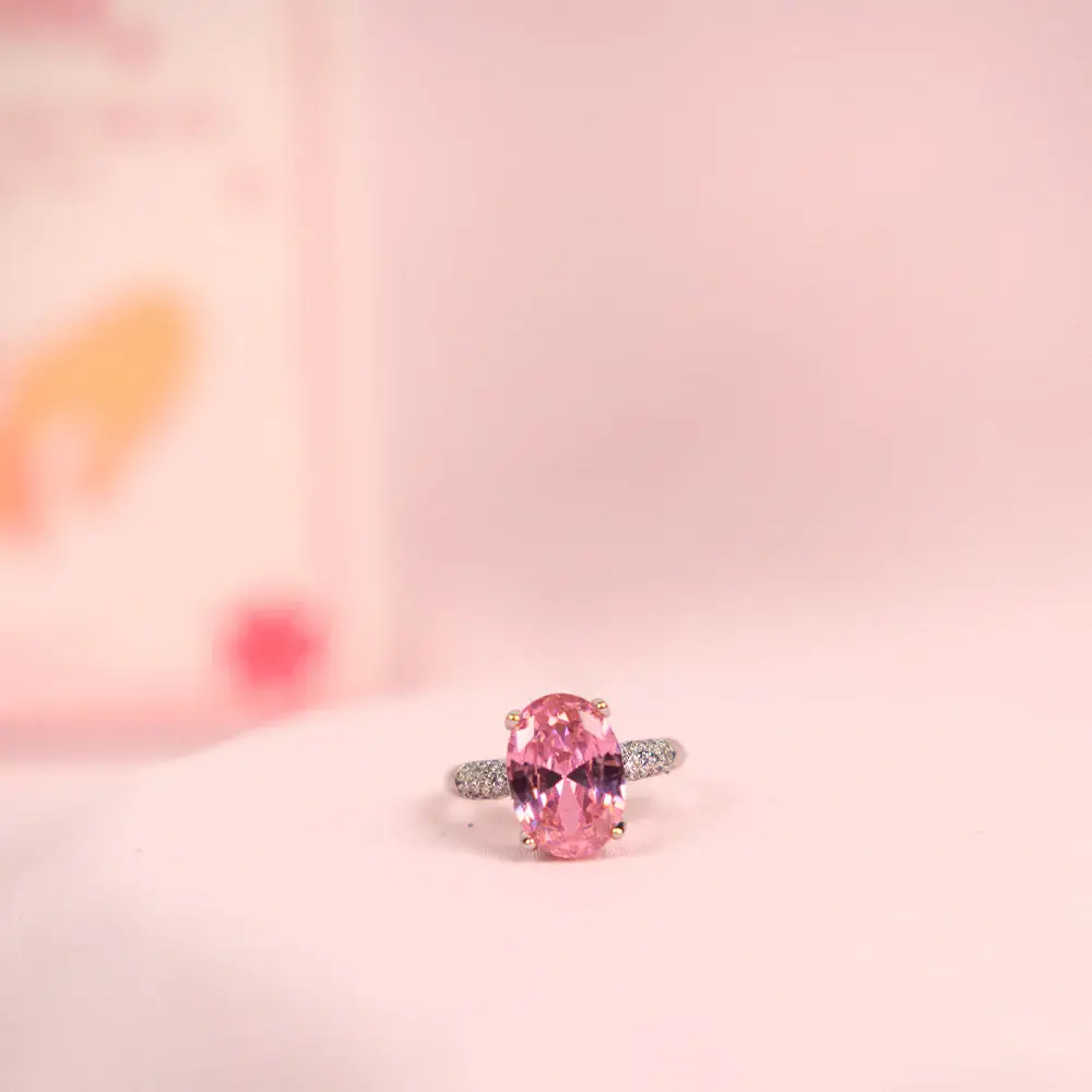 Maa, Every Moment Is Yours Radiance Oval Ring With Pink Tennis Bracelet & Girl Boss Salty Watch Ring Set F : WRNRC-271-S-PNK-1