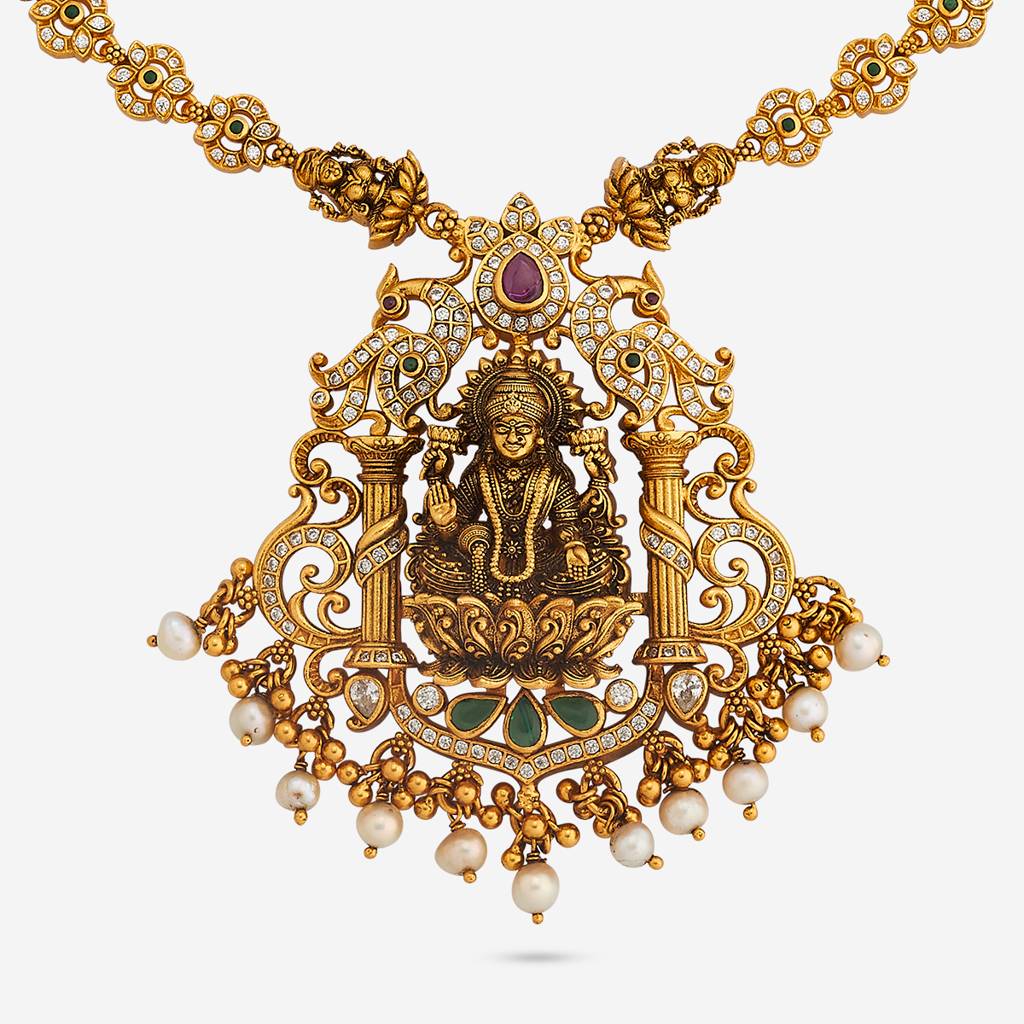 Ruby-Green Oxidised Gold - Plated Bridesmaid Temple Necklace - 454393 : 454393