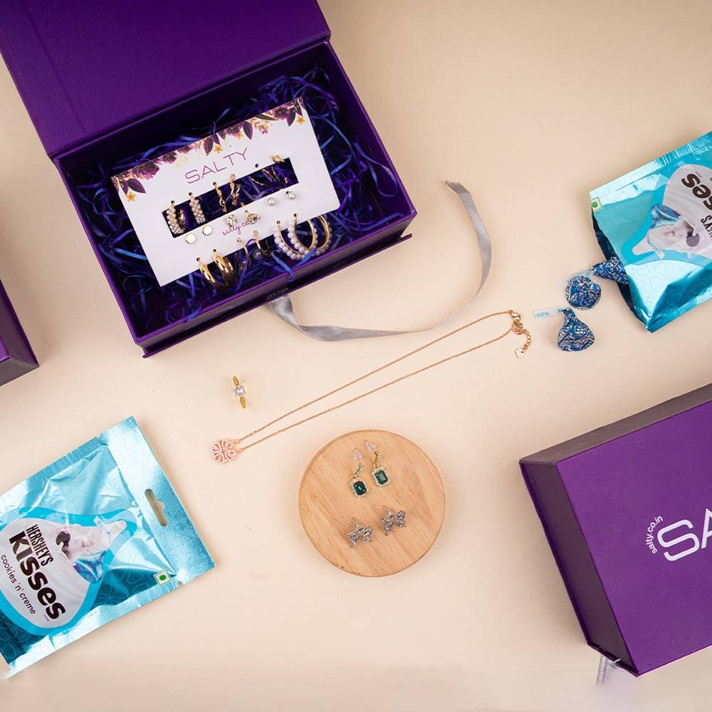 Luxury Jewellery Set Gift Hamper For Her With Personalised Card Exceptional (+Hyacinth Necklace Rose Gold) : GIFTBOX2-6