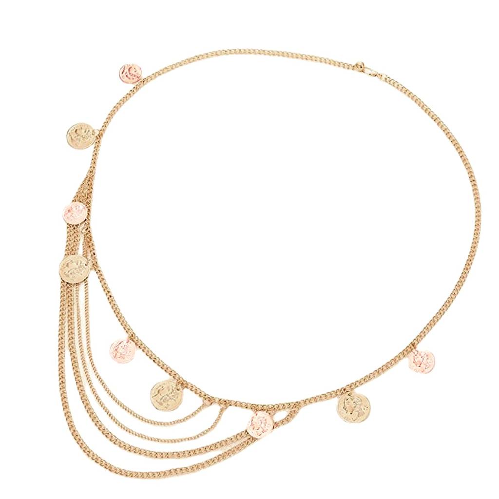 Gold Plated Multi Layered Coin Tassel Waist Belly Chain Kamar Band Stylish Fashion Jewellery For Women : PX9BCH061