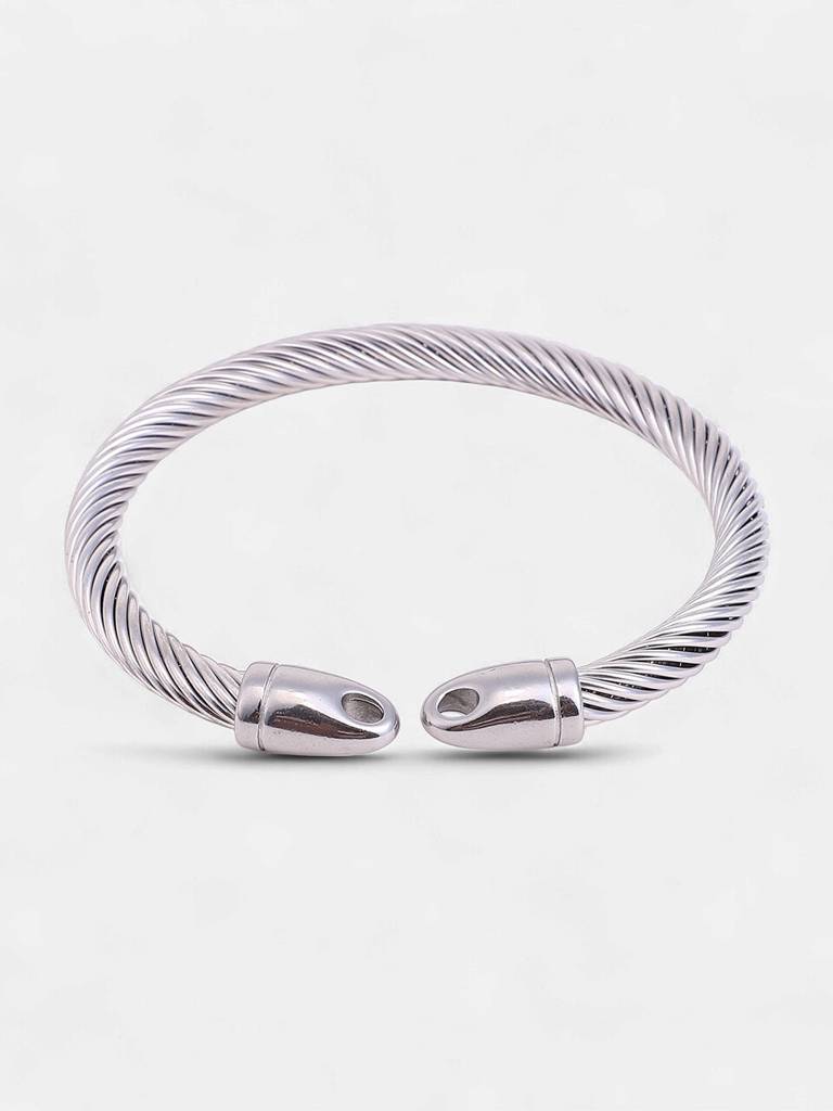 Men'S The Everyday-Ribbed Cuff Bracelet - Metallic Silver : FABR1272