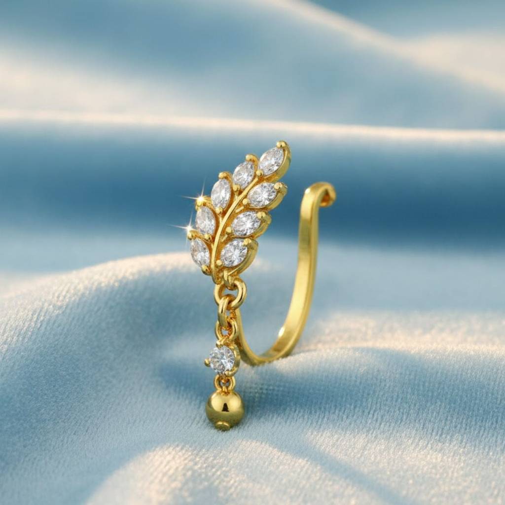 Leaf Vine Clip-On Nose Pin 925 Sterling Silver Yellow Plated : CNP-0023