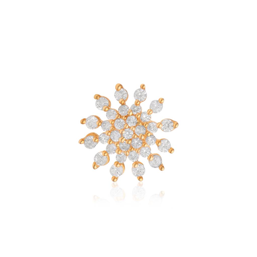 White Cz Snowflake Cluster Nose Pin 925 Gold Plated Sterling Silver : NP-00116_925_YG_WCZ_