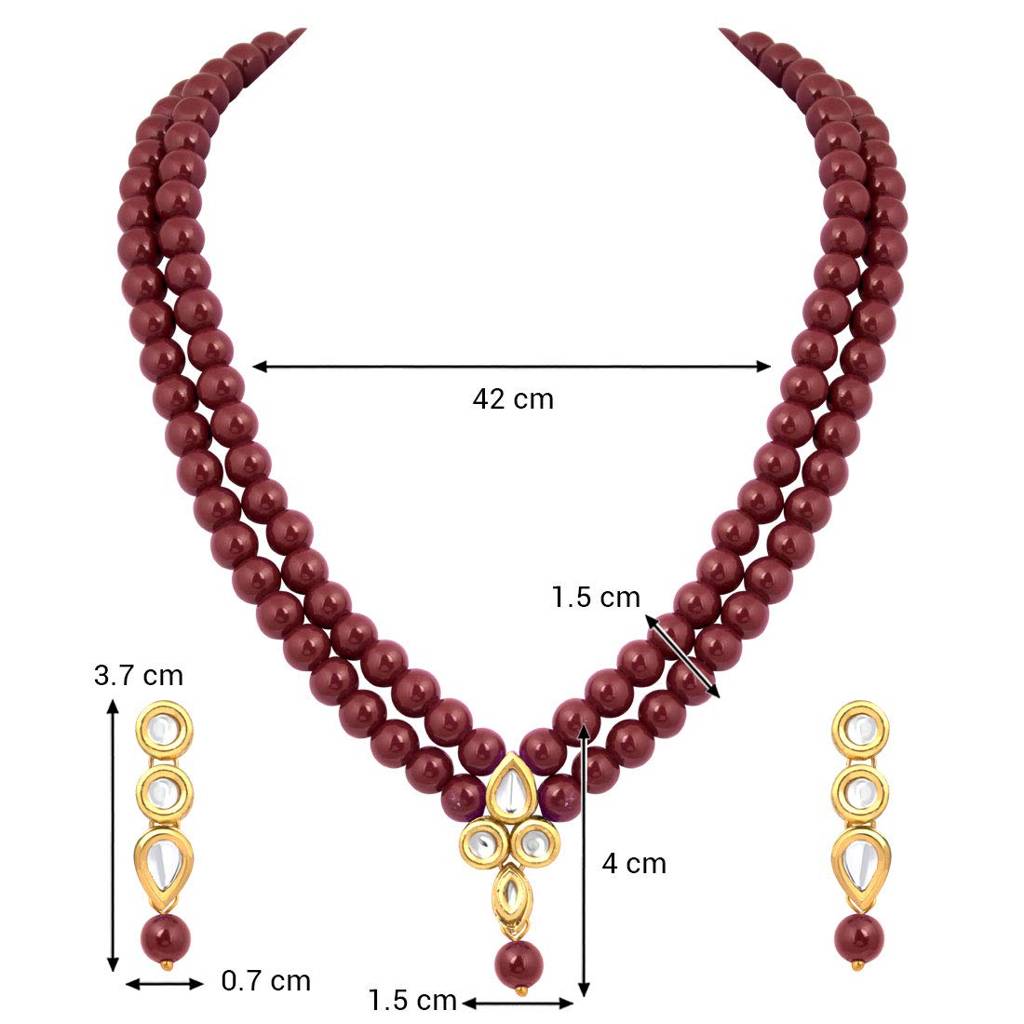Indian Traditional Kundan Faux Pearl Maroon Long Jewellery Necklace Set For Women Girls : PF37NML201M