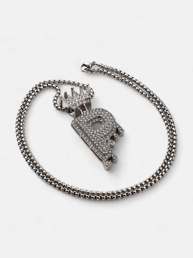 Men'S The Drip Alphabet Pendant Necklace - Metallic Silver : FANC1096-P