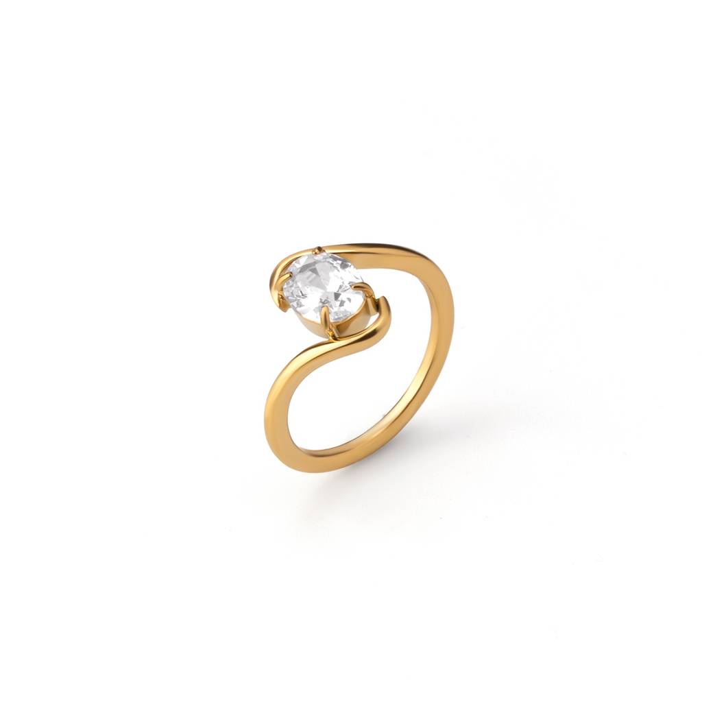 Curved Edge Solitaire Accent Ring For Women - Waterproof & Anti-Tarnish : RG0255-6