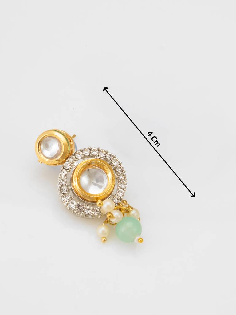 Gold-Tone Turquoise Seed Bead Choker Necklace Set With Kundan Pendant And Pearl Drops : NK4436