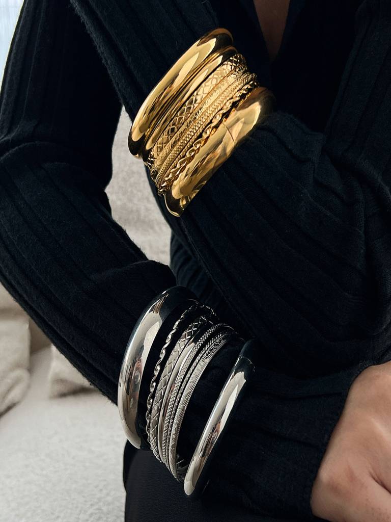 Set Of 8 - Plated Anti-Tarnish Statement Bold Bangle Stack Bracelets : ASX1225B5535S