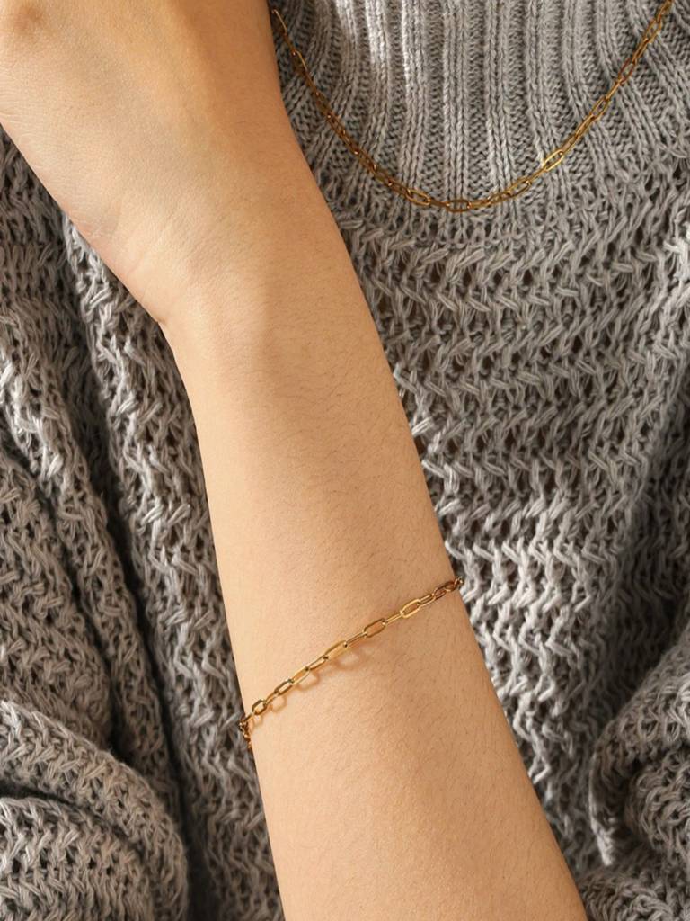 3Cm Thin Chain Link Bracelet 18K Gold Plated Anti-Tarnish Waterproof : AHC0526B41