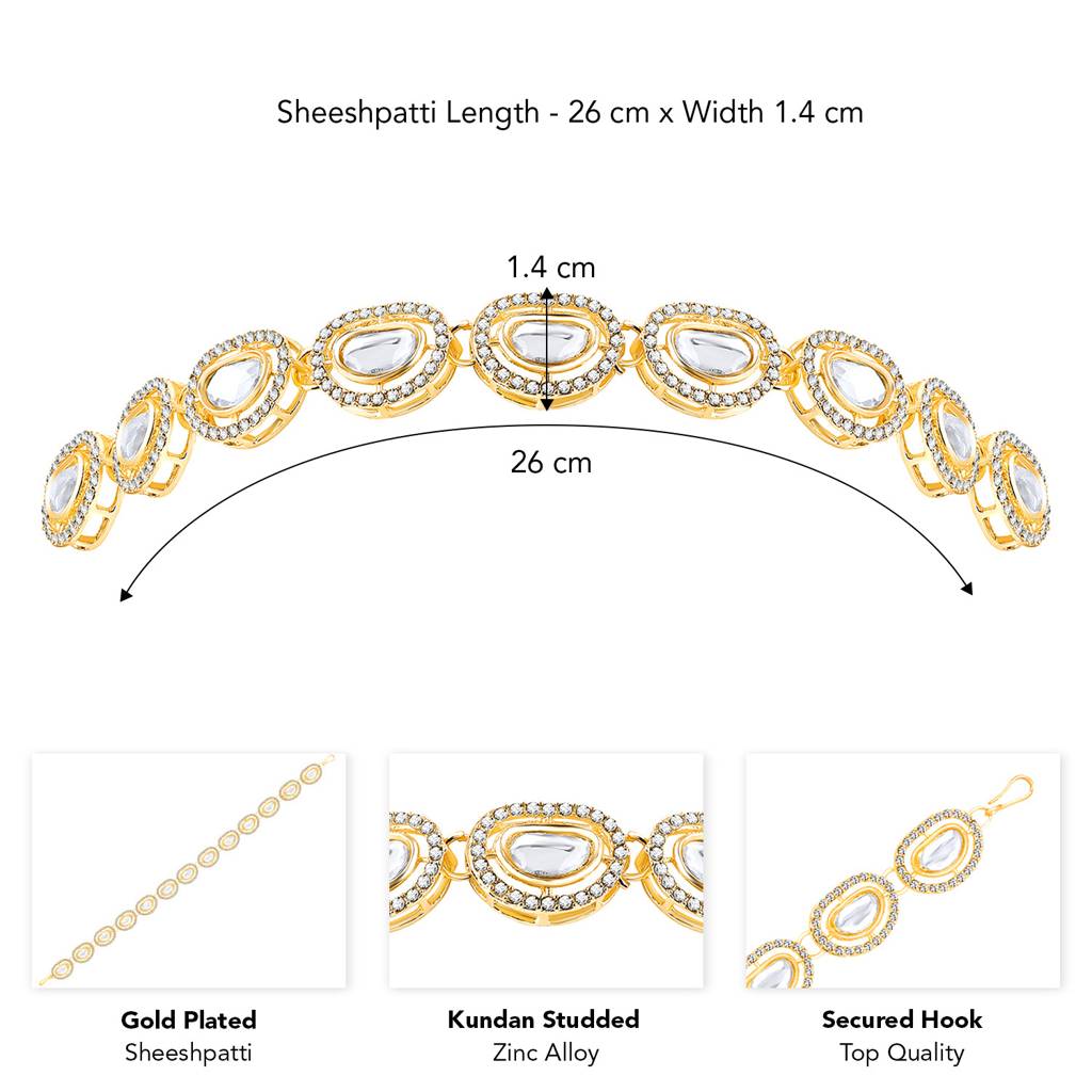 Peora Gold Plated White Cz And Synthetic Stone Studded Mathapatti Sheeshpatti Hair Accessories Traditional Jeweller : PF09T093