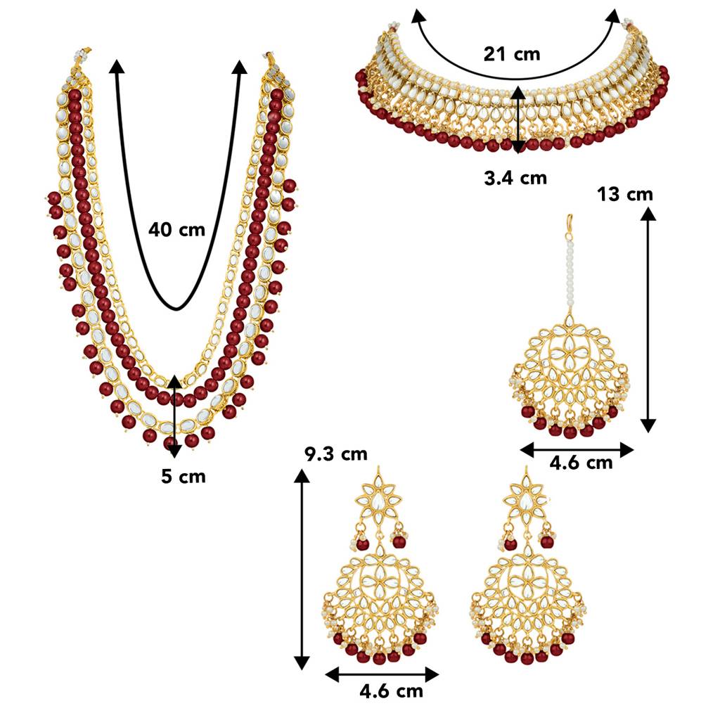Peora Indian Traditional 18K Gold Plated Kundan Faux Bead Choker Long Necklace Earrings Maang Tikka Jewellery Bri : PF25BR001M