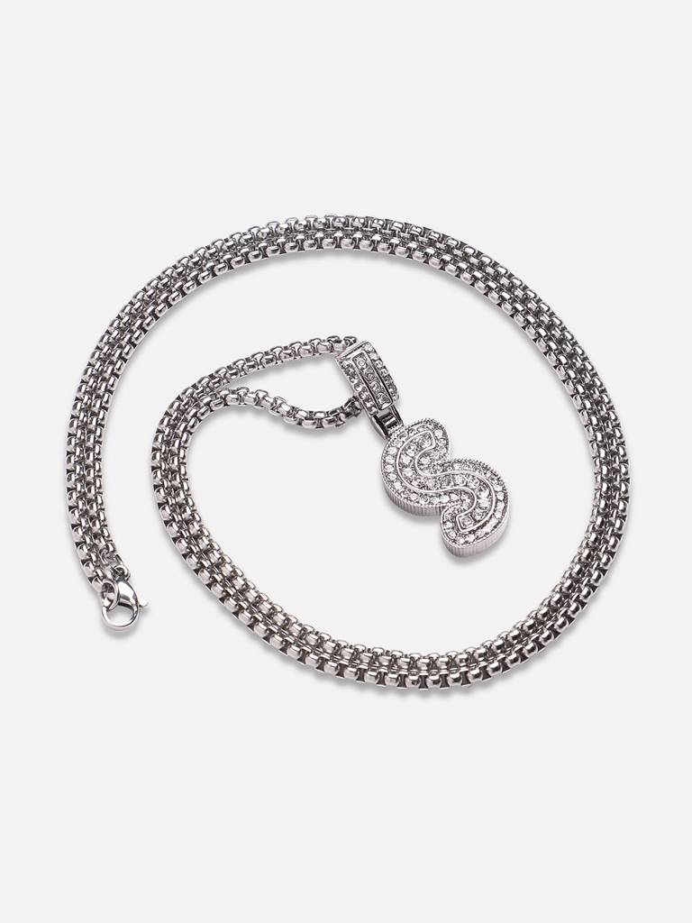 Men'S Embellished Alphabet Pendant Necklace - Silver : FANC1071-S