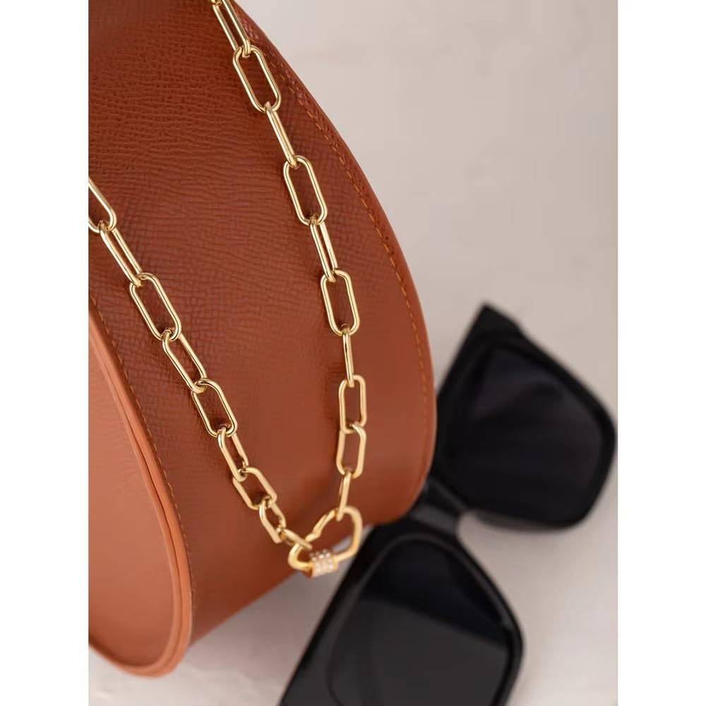 Saanvi Pave Heart Link Necklace - Gold | 18K Gold Plated | Waterproof, Hypoallergenic & Anti-Tarnish : DSVDJY05250001