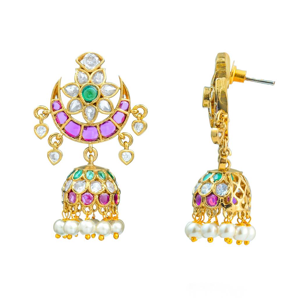 Gold Elegance Meenakshi Crescent Jhumka Earrings : 8905124572025