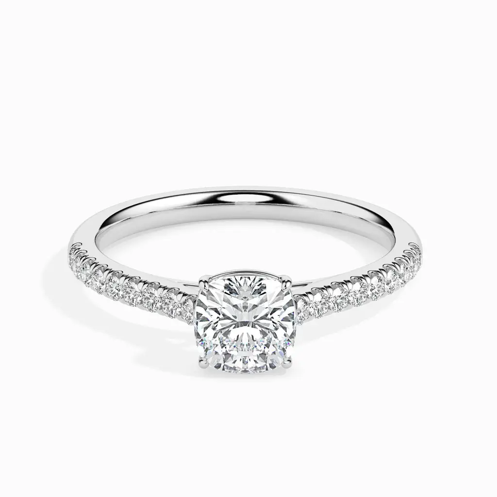 1 Carat Cushion Solitaire Ring In Diamond Band : 09kWhiteZNR105F10