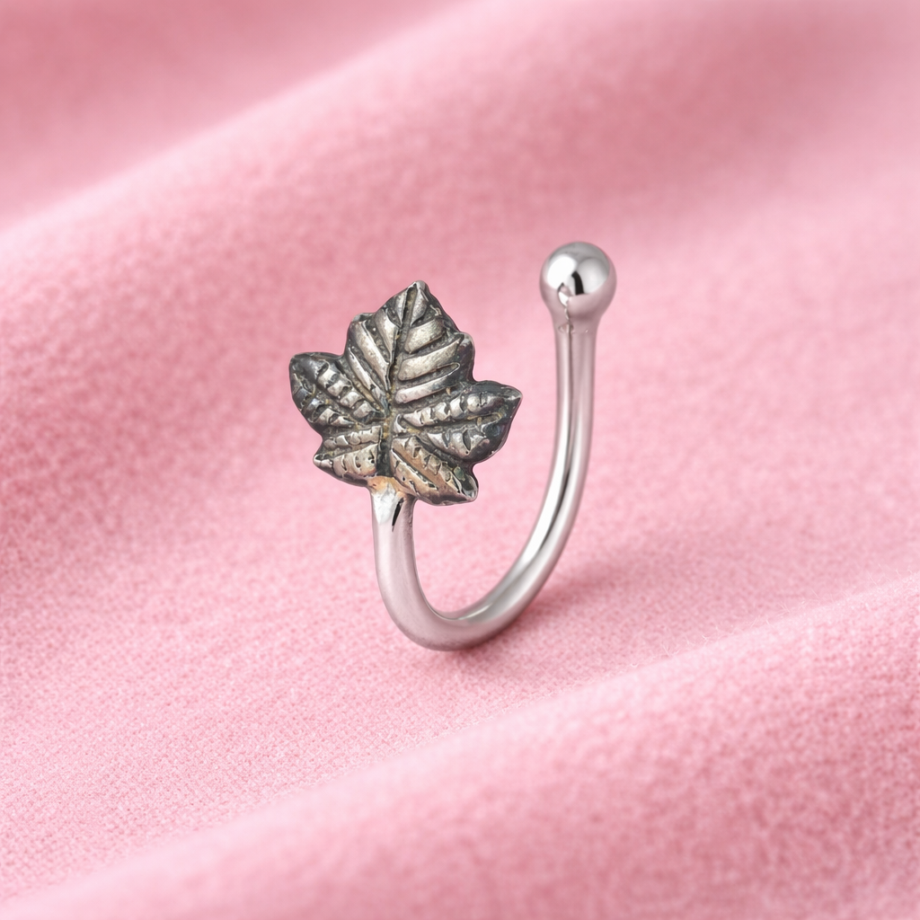 Nature-Inspired Leaf Clip-On Nose Pin 925 Sterling Silver Oxidized : CNP-0005