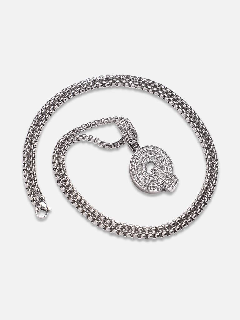 Men'S Embellished Alphabet Pendant Necklace - Silver : FANC1071-Q
