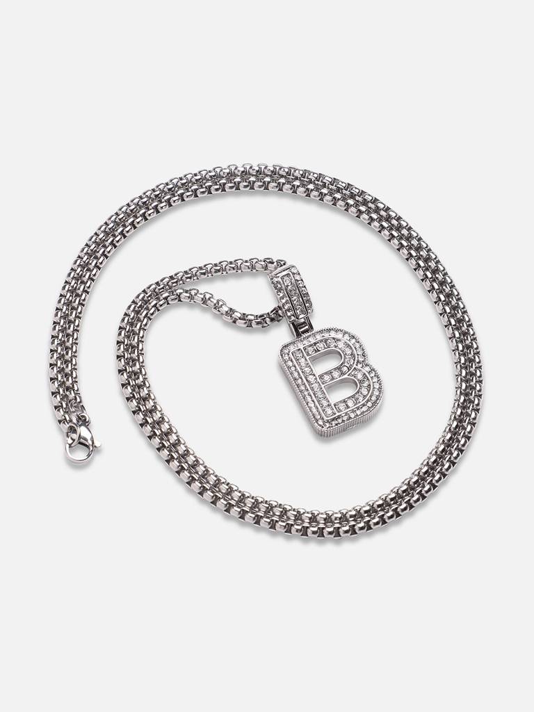 Men'S Embellished Alphabet Pendant Necklace - Silver : FANC1071-B
