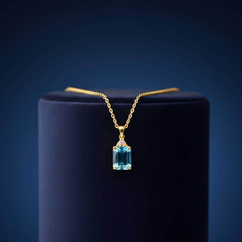 ZALKARI Silver Blue Topaz Emerald Cut Pendant · Eternz