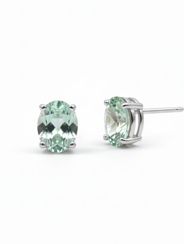 Natural Green Amethyst Oval Stud Earrings In 925 Sterling Silver : VSILSME043_GA