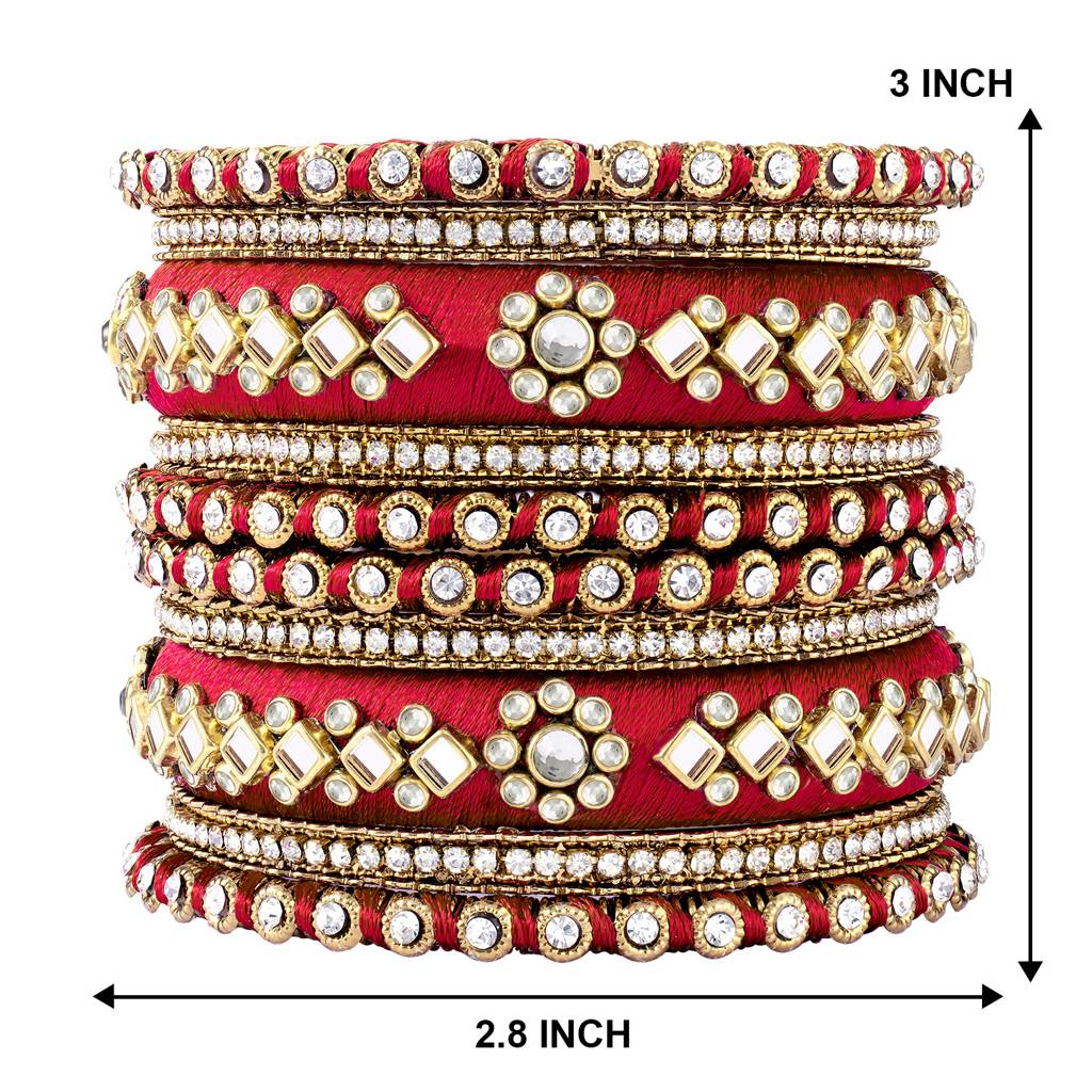 Peora Velvet Matching Fancy Silk Thread Chuda Bangle Set Navratri Gift For Women : PF51B46RW-8