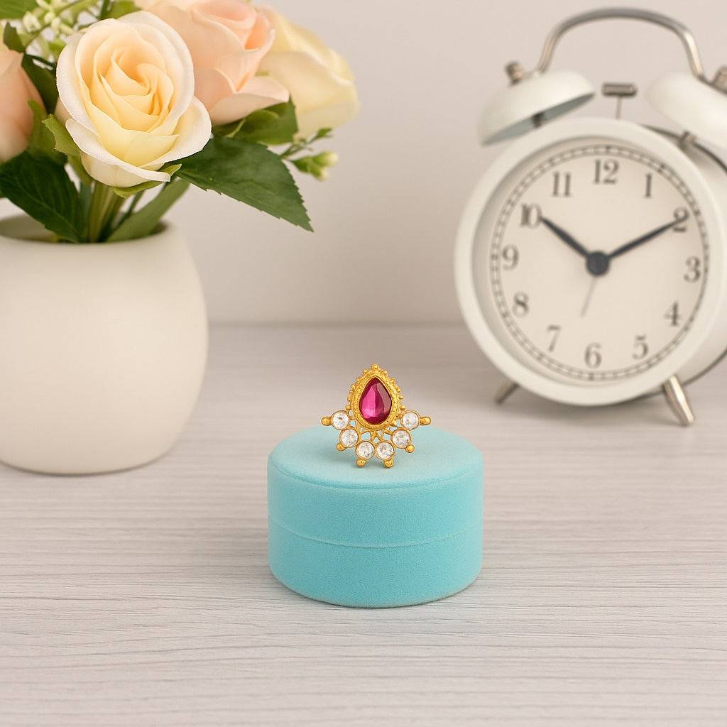 Floral Nose Pin - Sterling Silver Gold Plated : NP-00125_SW277_925S_REDCZ