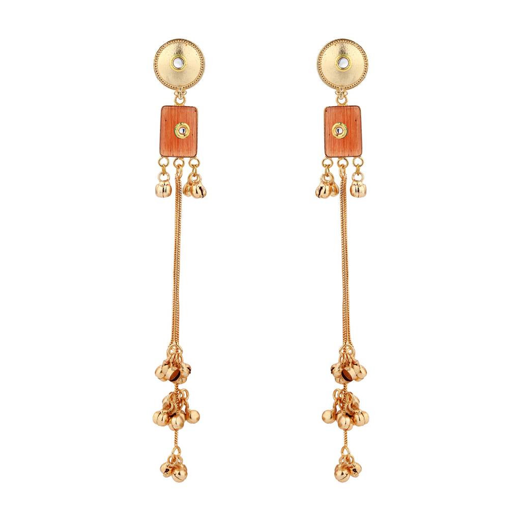 Kashmiri Orange Red Stone Gold-Toned Dangler Earrings : 8905124585049