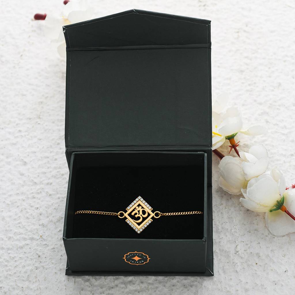 925 Sterling Silver Auspicious Om Gold Micron Plated Cz Rakhi For Him : 8905124466898