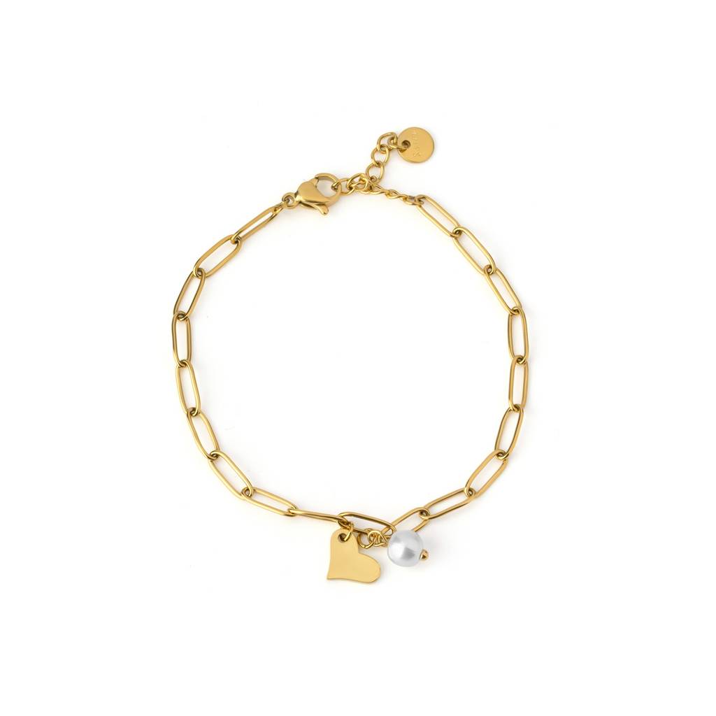 Love And Heart Pearl Charm Bracelet For Women - Waterproof & Anti-Tarnish : BR0143