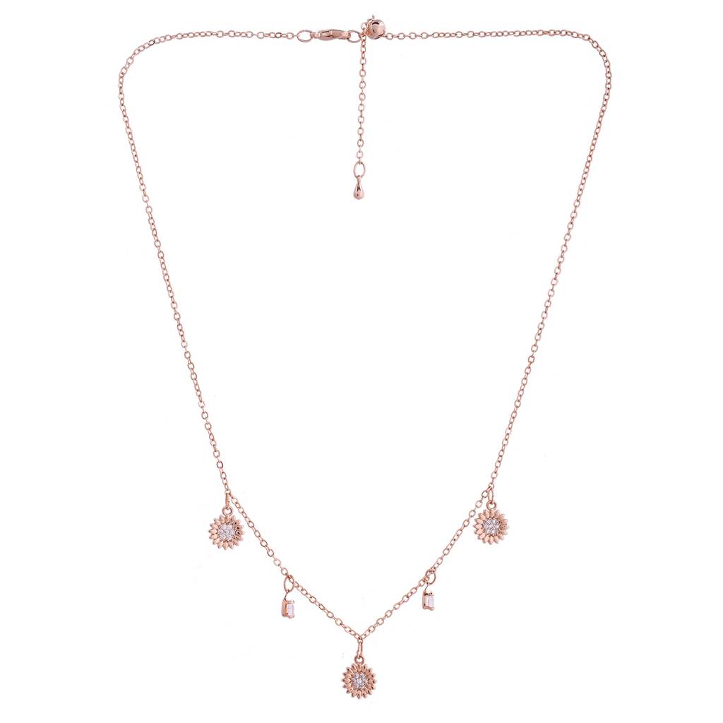 Sparkling Elegance Wildflower Charm Rose Gold Necklace : 8905124552775