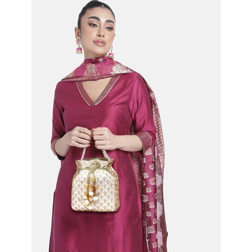 Zari Sequence Potli Bag For Women Stylish Handmade Wristlet Handbag Bridal Purse : P26W