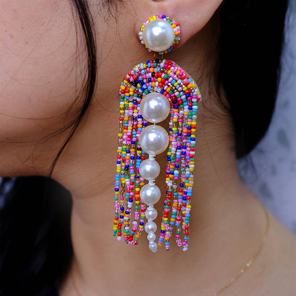 White Moti Pearl Dangler Multicolour Earring : ER072